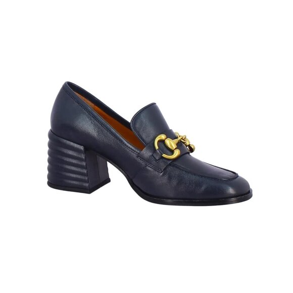 SOLD!! SAINT G Valentina Italian Leather Horsebit Heeled Loafers in Navy size 41 - Picture 4 of 7